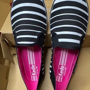 Keds Women's Black and White Striped Slip-On Shoes